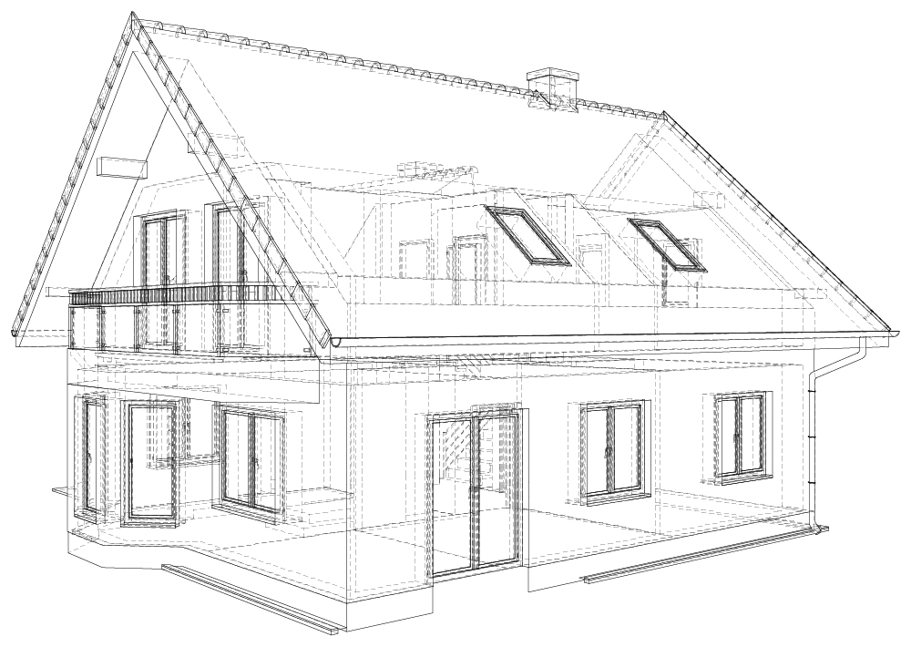 Home with roof - outlined - framed